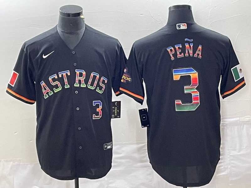 Men%27s Houston Astros #3 Jeremy Pena Number Black Rainbow World Serise Champions Patch Cool Base Stitched Jersey
